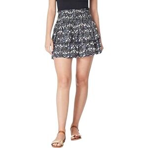 Wallflower Black Night Floral Mini Skirt Sz XL Double Tiered Ruffle Stretch